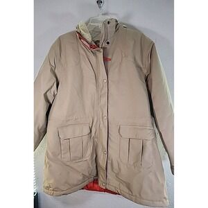 Lands' End Parka Jacket Women's XL P Beige Sherpa Lined Hooded Insulated